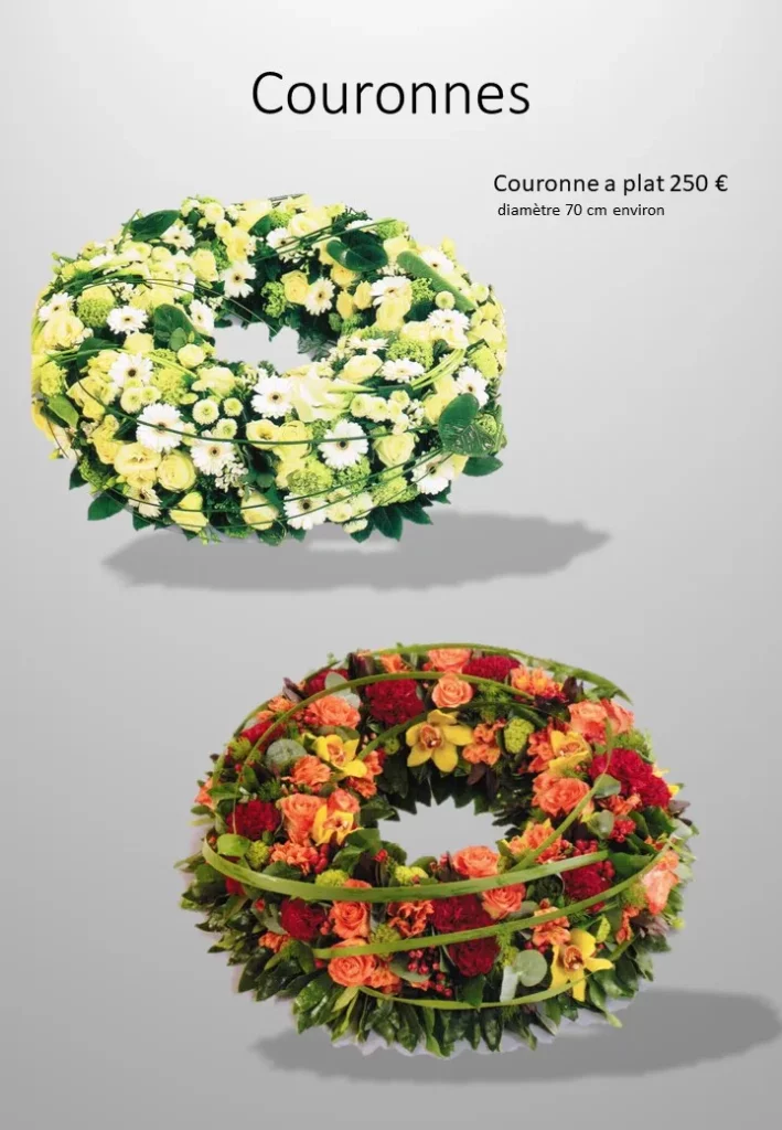 Sélection de couronnes de fleurs à plat pour cérémonie de deuil