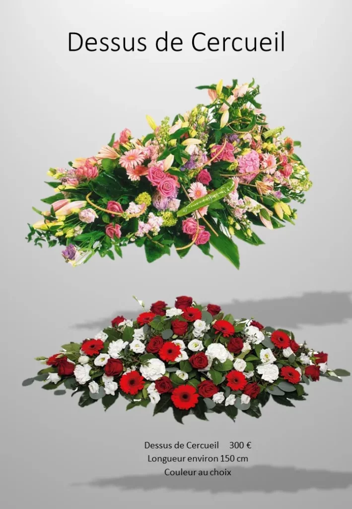 Grandes compositions de fleurs de deuil pour dessus de cercueil