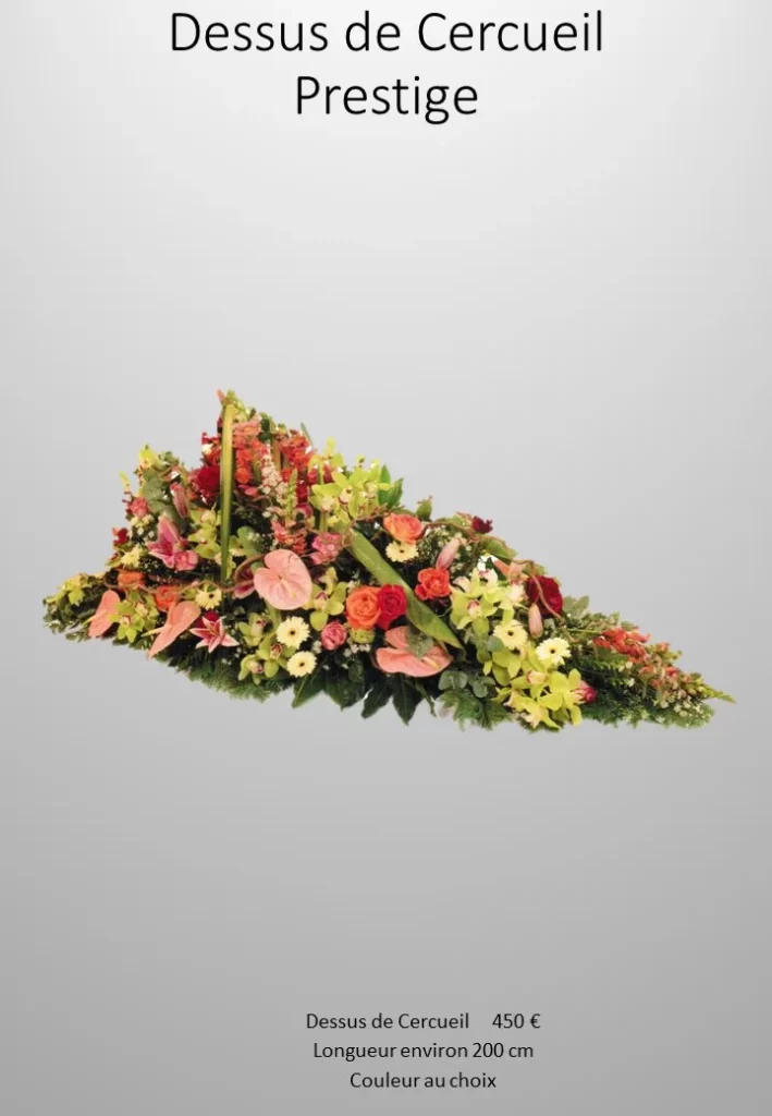 Dessus de cercueil de deuil Prestige avec fleurs variées et feuillage